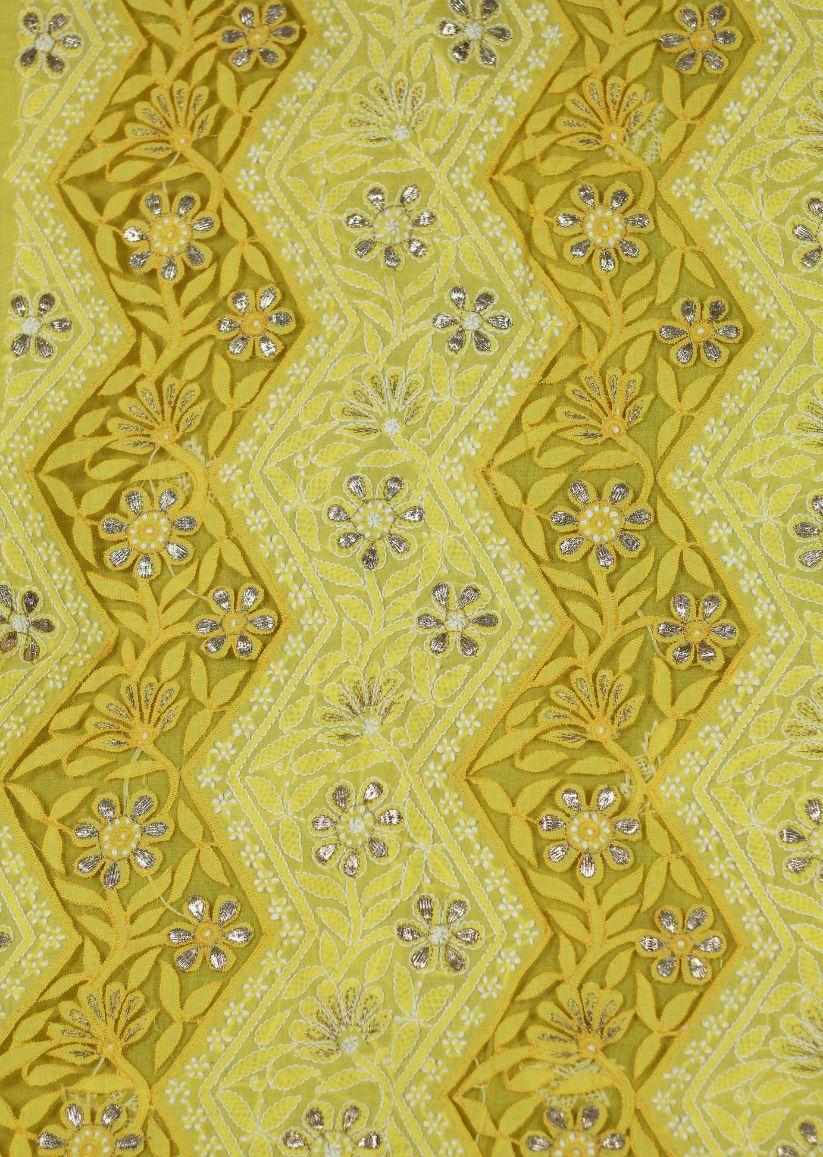 Firgun Yellow Lucknowi Chikankari & Gotapatti Cotton Unstitched Kurta