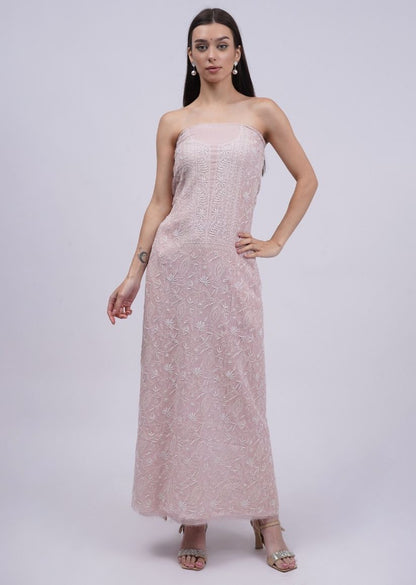 Firgun Pale Pink Lucknowi Chikankari Mul Chanderi Unstitched Kurta & Dupatta Set