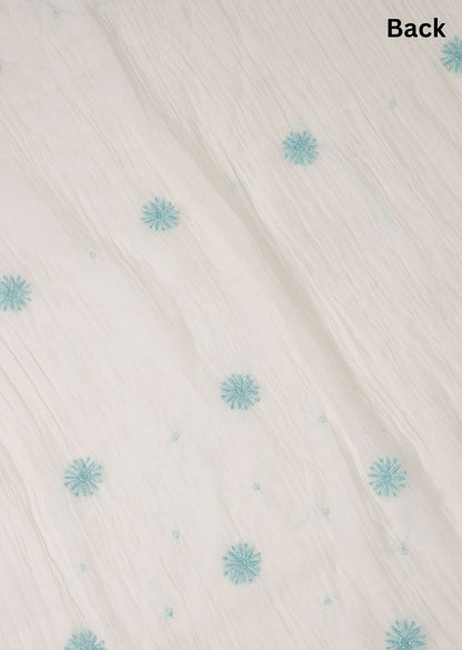 Firgun White & Turquoise Lucknowi Chikankari Mul Chanderi Unstitched Kurta & Dupatta Set
