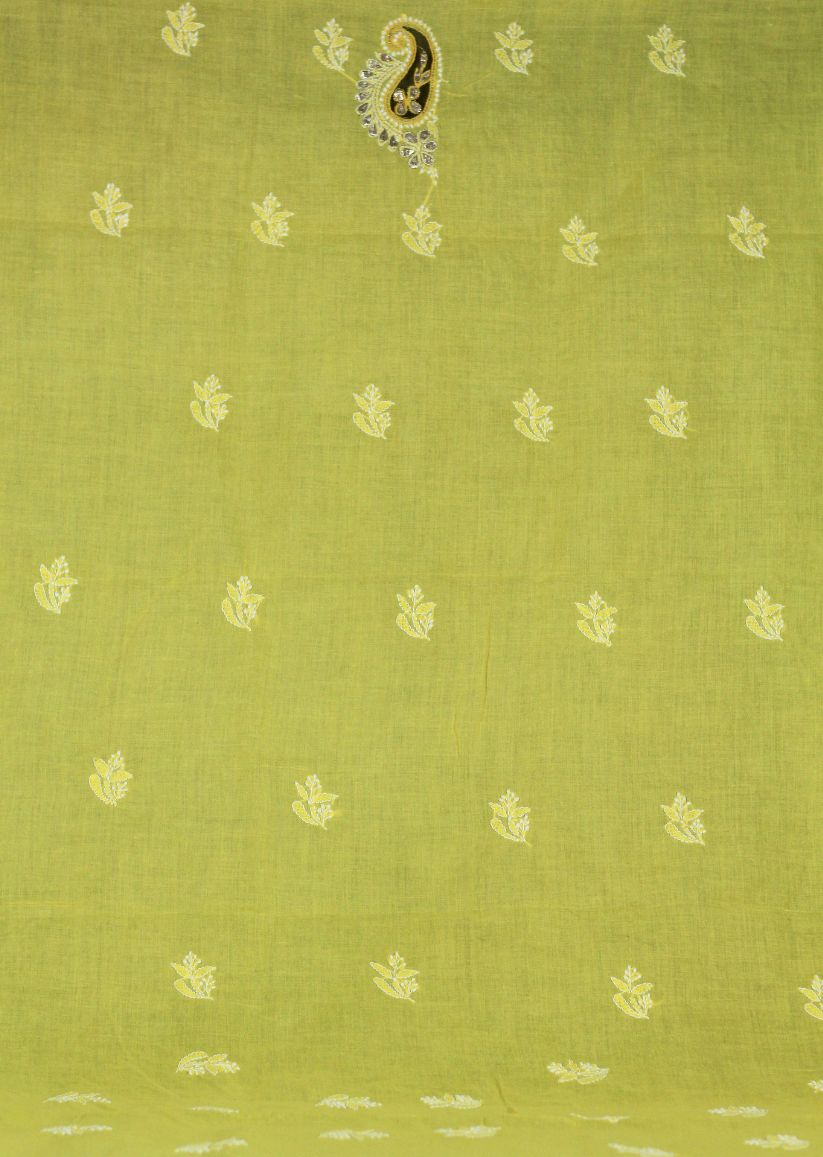 Firgun Yellow Lucknowi Chikankari & Gotapatti Cotton Unstitched Kurta