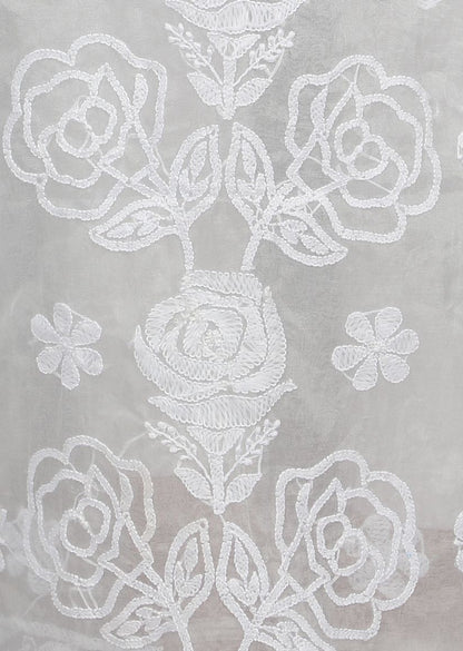Firgun White Lucknowi Chikankari Organza Unstitched Kurta & Dupatta Set