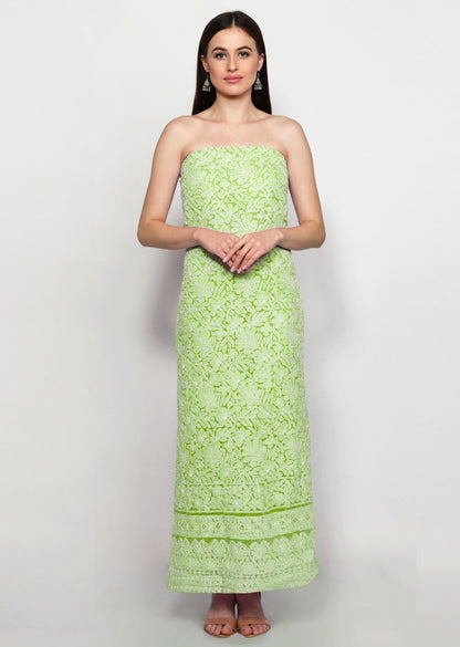 Firgun Hand Embroidered Pista Green Lucknowi Chikankari Georgette Unstitched Suit Set