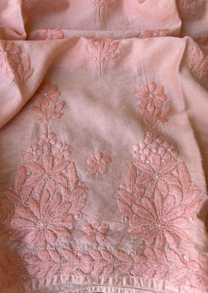 Firgun Orange Lucknowi Chikankari Chanderi Straight Kurta