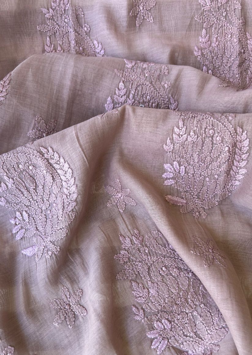 Firgun Wine Lucknowi Chikankari Mul Cotton Straight Kurta