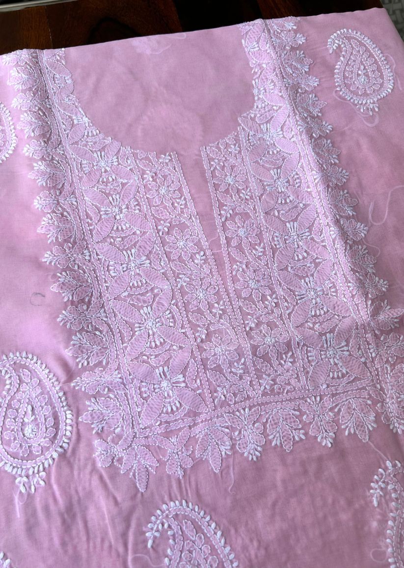 Firgun Pink Lucknowi Chikankari Cotton Unstitched Kurta
