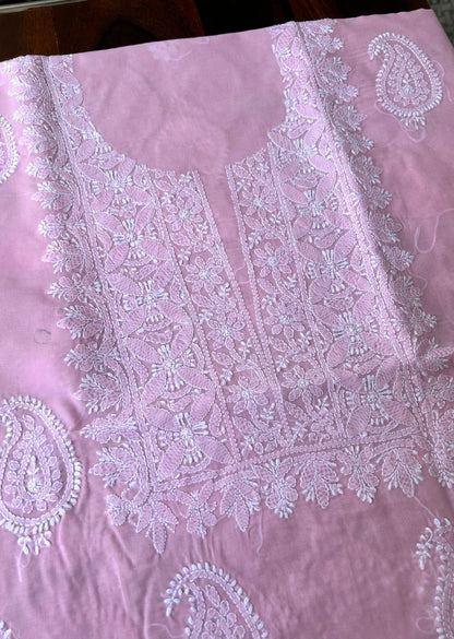 Firgun Pink Lucknowi Chikankari Cotton Unstitched Kurta