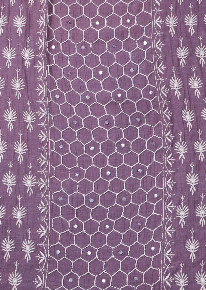Firgun Mauve Lucknowi Chikankari & Pearl Work Mul Chanderi Unstitched Kurta & Dupatta Set