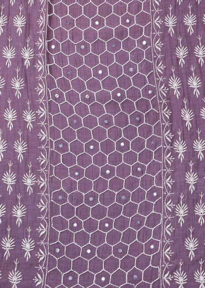 Firgun Mauve Lucknowi Chikankari & Pearl Work Mul Chanderi Unstitched Kurta & Dupatta Set