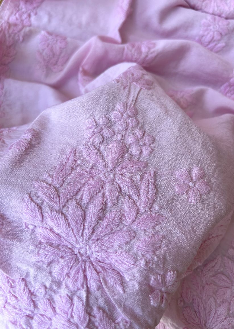Firgun Pink Lucknowi Chikankari Chanderi Straight Kurta