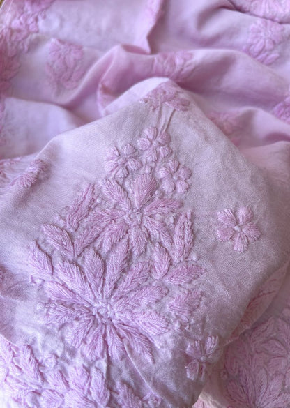 Firgun Pink Lucknowi Chikankari Chanderi Straight Kurta
