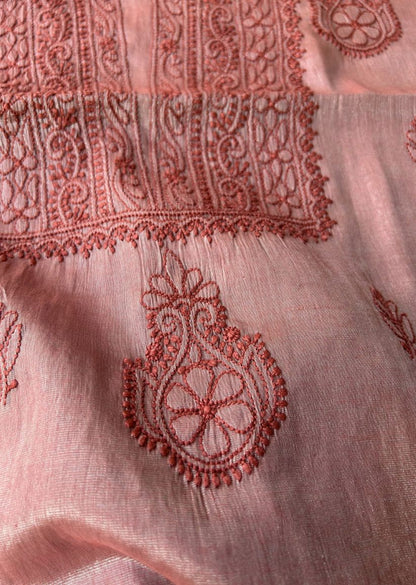 Firgun Maroon Lucknowi Chikankari Chanderi Silver Tissue Kurta Dupatta Set