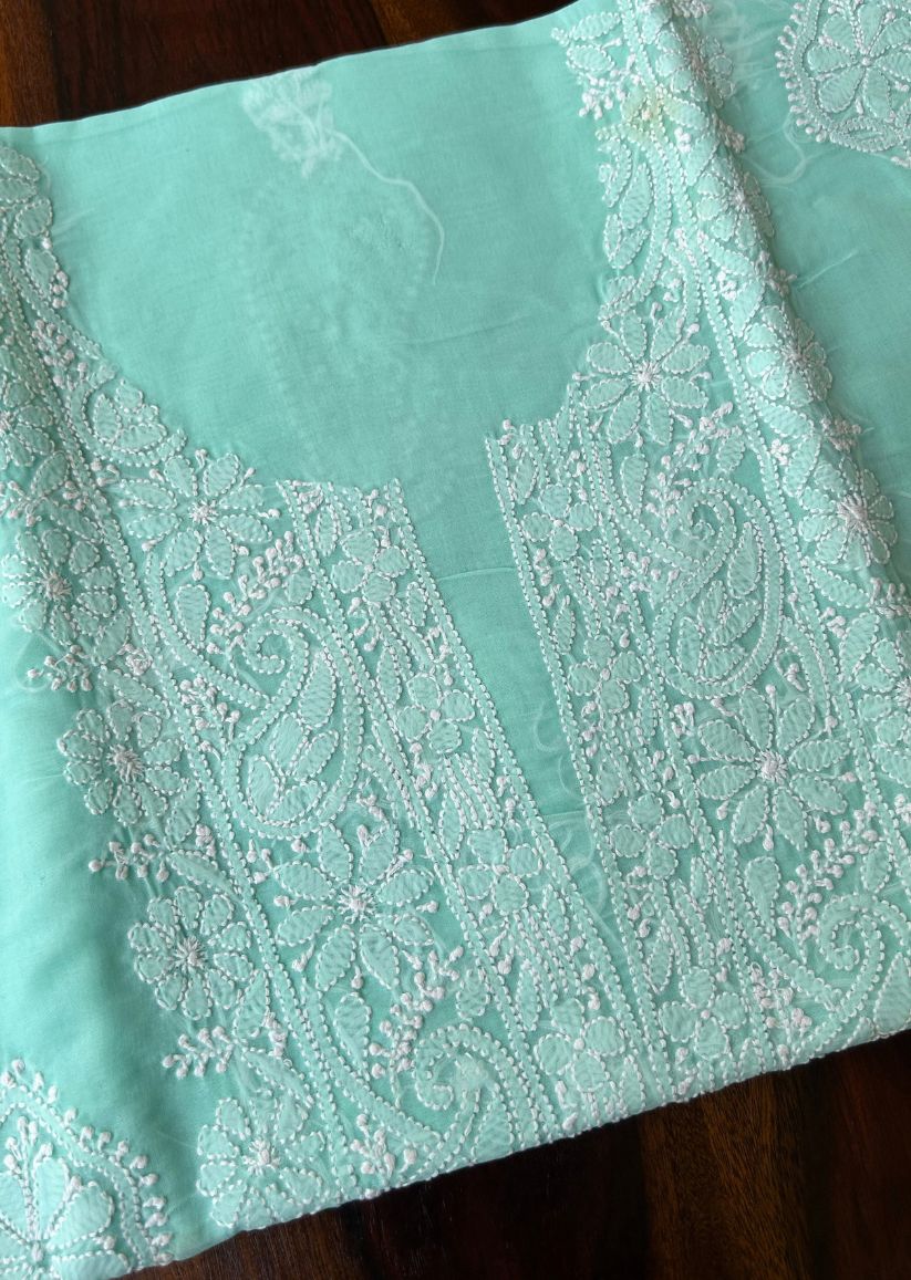 Firgun Sea Green Lucknowi Chikankari Cotton Unstitched Kurta