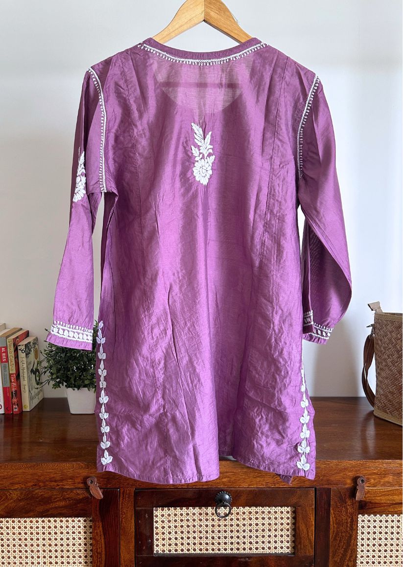 Firgun Wine Lucknowi Chikankari Chanderi Top