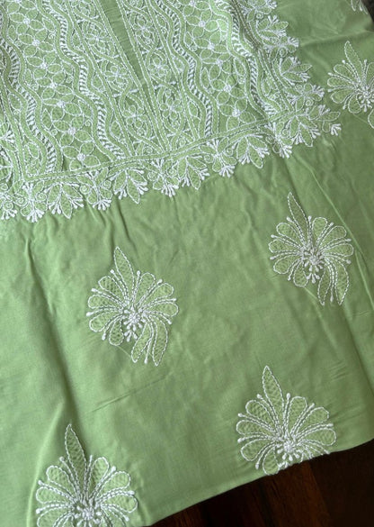 Firgun Pista Green Lucknowi Chikankari Cotton Unstitched Kurta