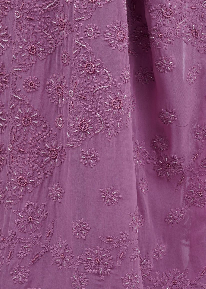 Firgun Wine Lucknowi Chikankari Viscose Georgette Saree with Unstitched Blouse Piece