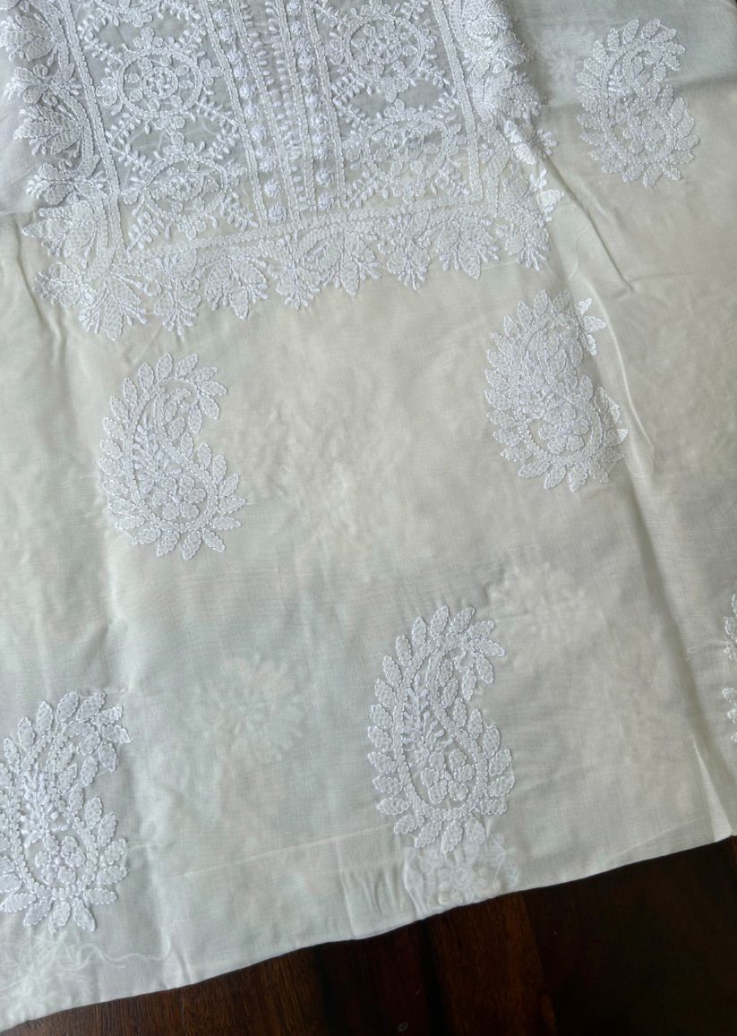 Firgun Cream Lucknowi Chikankari Cotton Unstitched Kurta