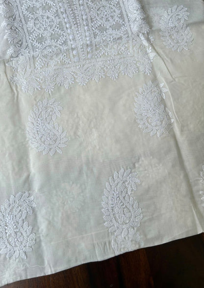 Firgun Cream Lucknowi Chikankari Cotton Unstitched Kurta