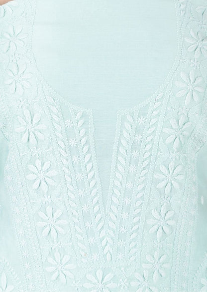 Firgun Mint Green Lucknowi Chikankari Chanderi Unstitched Kurta & Dupatta Set