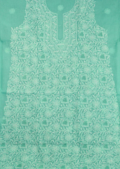 Firgun Sea Green Lucknowi Chikankari Cotton Unstitched Kurta