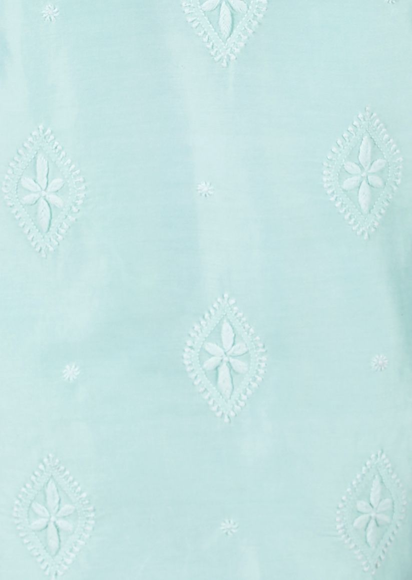 Firgun Mint Green Lucknowi Chikankari Chanderi Unstitched Kurta & Dupatta Set