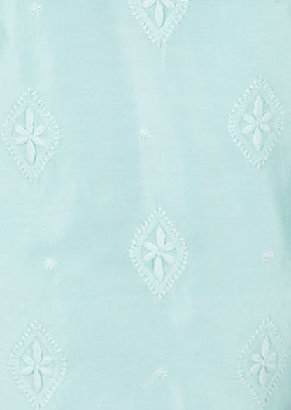 Firgun Mint Green Lucknowi Chikankari Chanderi Unstitched Kurta & Dupatta Set