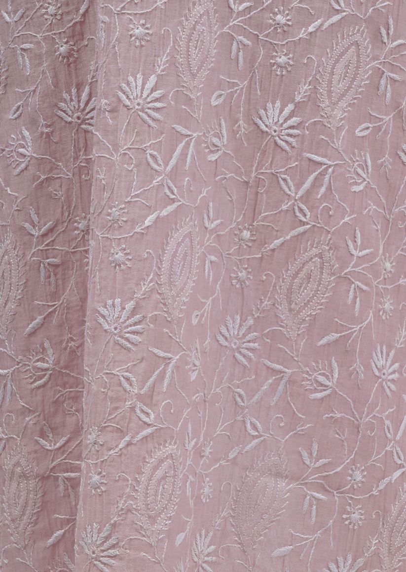 Firgun Pale Pink Lucknowi Chikankari Mul Chanderi Unstitched Kurta & Dupatta Set
