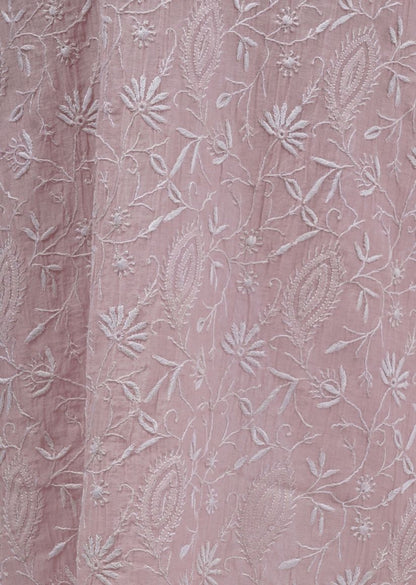 Firgun Pale Pink Lucknowi Chikankari Mul Chanderi Unstitched Kurta & Dupatta Set
