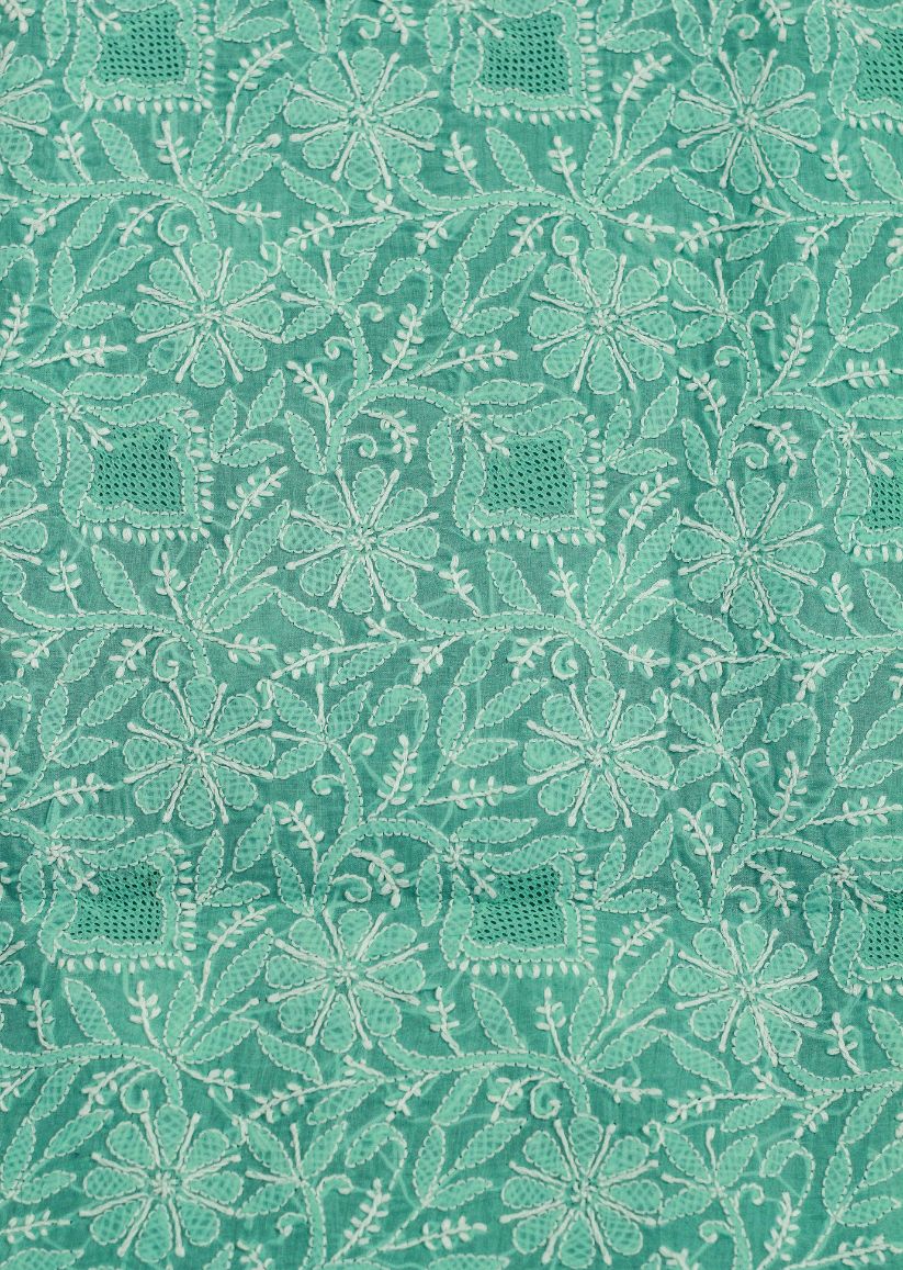 Firgun Sea Green Lucknowi Chikankari Cotton Unstitched Kurta