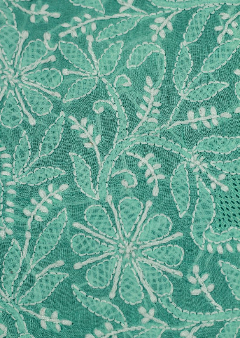 Firgun Sea Green Lucknowi Chikankari Cotton Unstitched Kurta