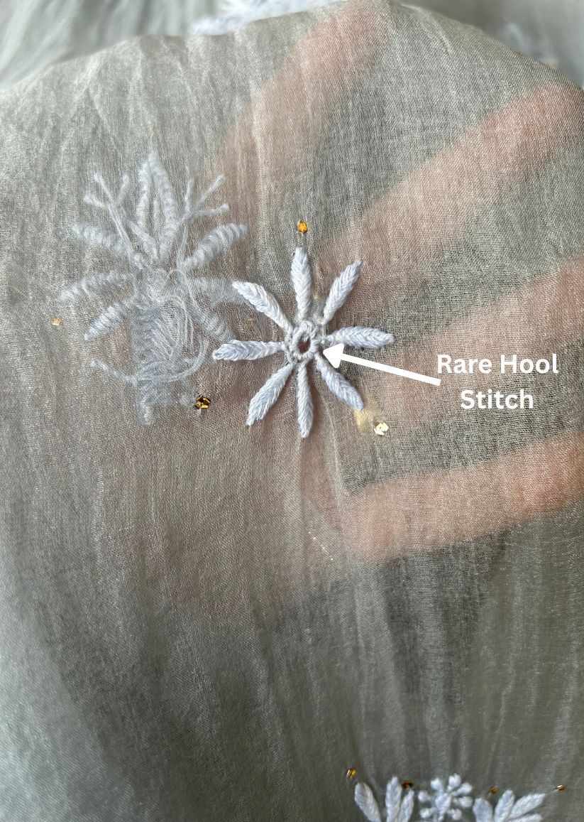 Firgun Grey Lucknowi Chikankari Pure Organza Unstitched Kurta & Dupatta Set