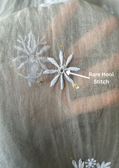 Firgun Grey Lucknowi Chikankari Pure Organza Unstitched Kurta & Dupatta Set