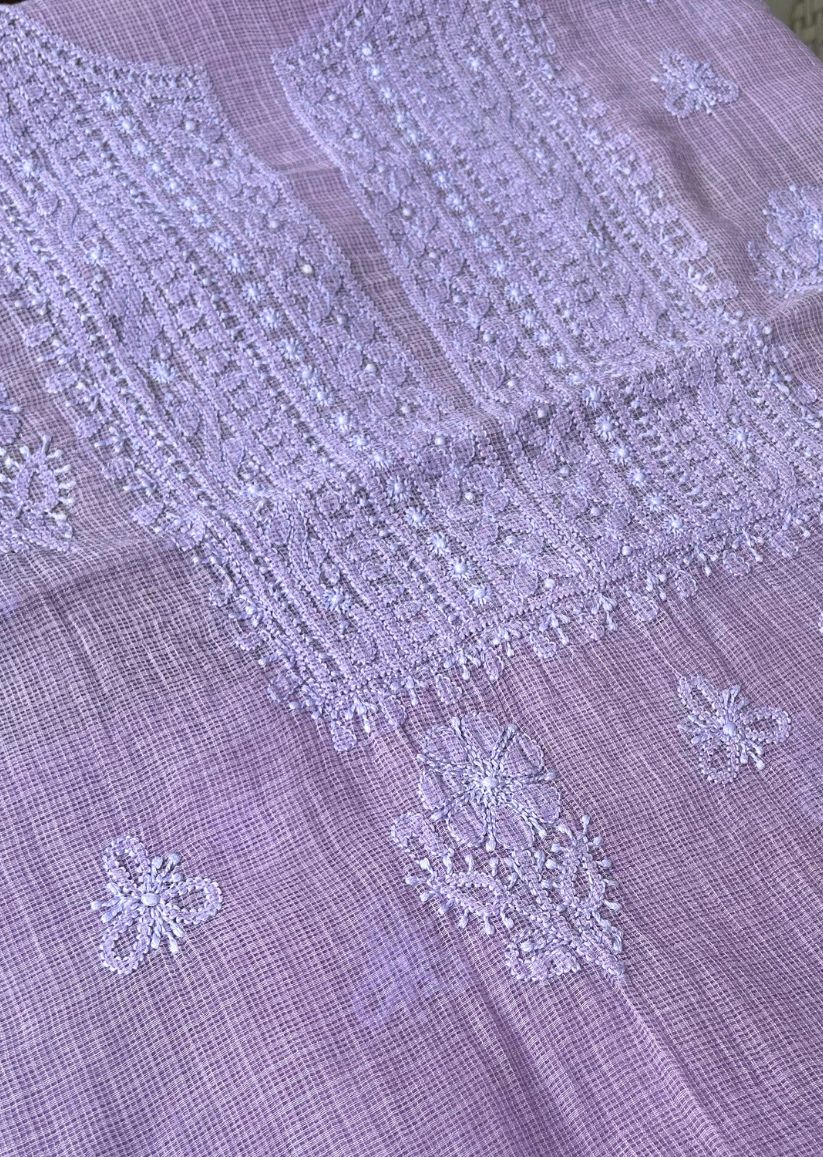 Firgun Royal Purple Lucknowi Chikankari Kota Unstitched Kurta & Dupatta Set
