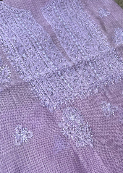 Firgun Royal Purple Lucknowi Chikankari Kota Unstitched Kurta & Dupatta Set