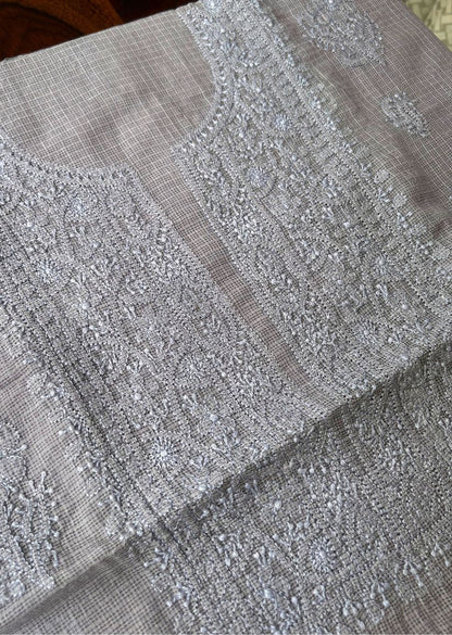 Firgun Slate Grey Lucknowi Chikankari Kota Unstitched Kurta & Dupatta Set