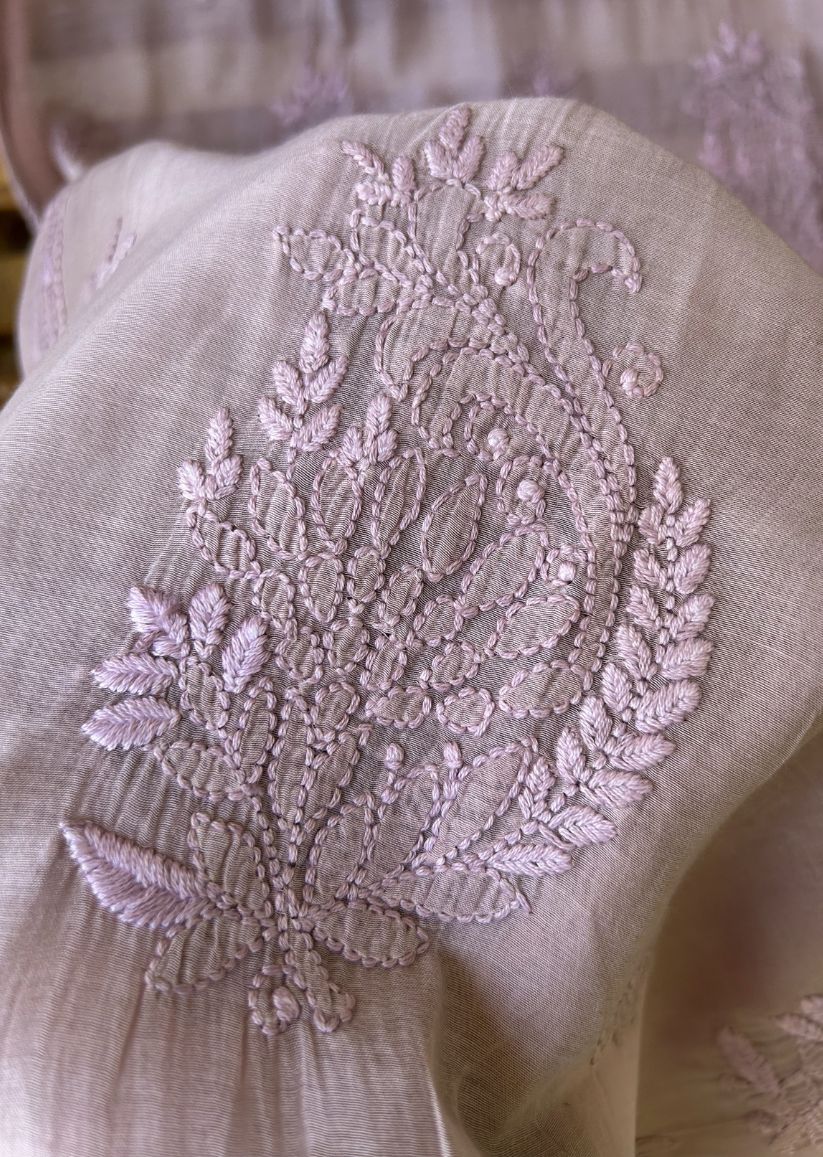 Firgun Wine Lucknowi Chikankari Mul Cotton Straight Kurta