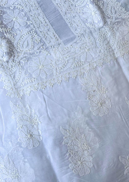 Firgun White Lucknowi Chikankari Cotton Unstitched Kurta