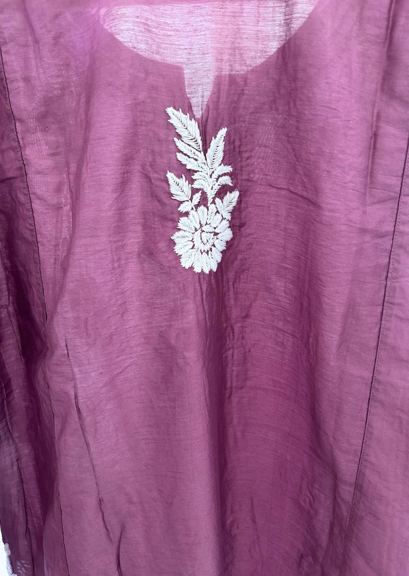Firgun Wine Lucknowi Chikankari Chanderi Top