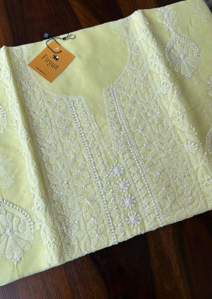 Firgun Lemon Lucknowi Chikankari Cotton Unstitched Kurta
