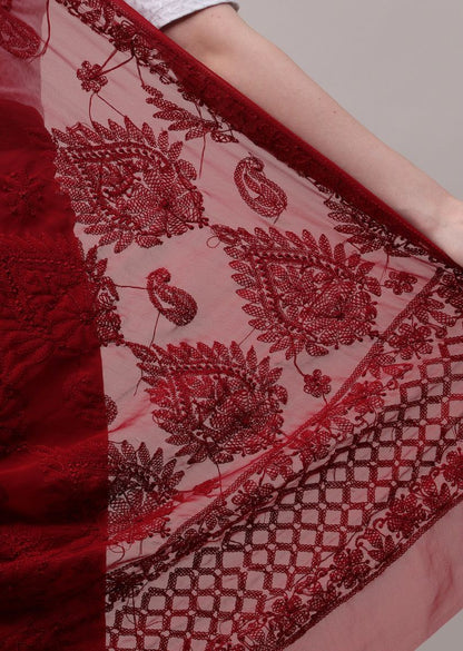 Firgun Lucknowi Chikankari Georgette Saree with Blouse Piece