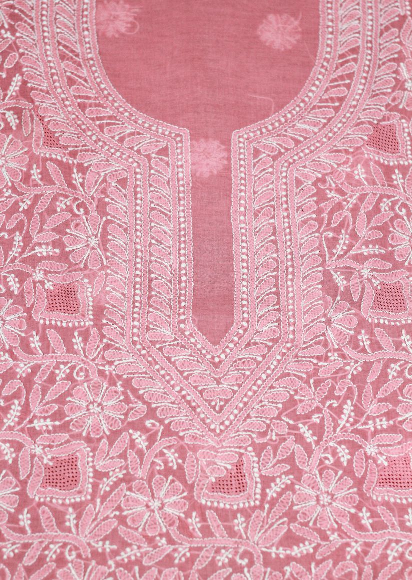 Firgun Peach Lucknowi Chikankari Cotton Unstitched Kurta