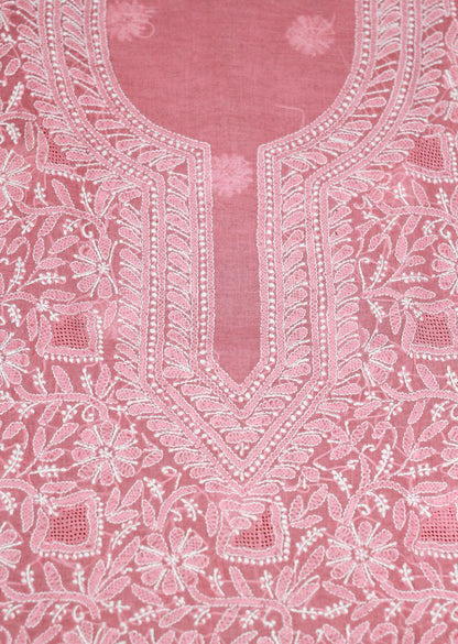 Firgun Peach Lucknowi Chikankari Cotton Unstitched Kurta