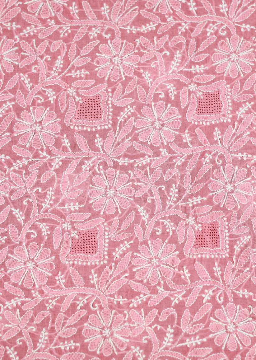 Firgun Peach Lucknowi Chikankari Cotton Unstitched Kurta