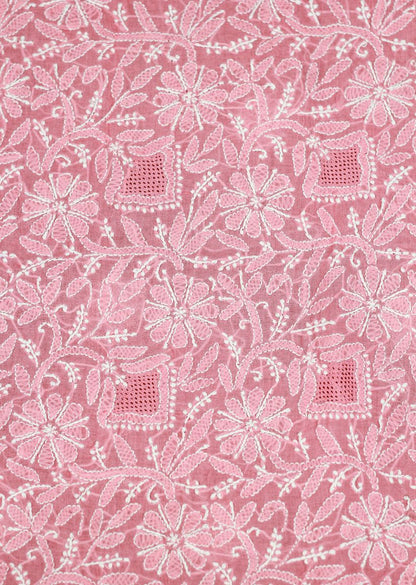 Firgun Peach Lucknowi Chikankari Cotton Unstitched Kurta