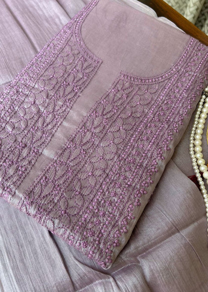 Firgun Dusty Lavender Lucknowi Chikankari Chanderi Silver Tissue Kurta Dupatta Set