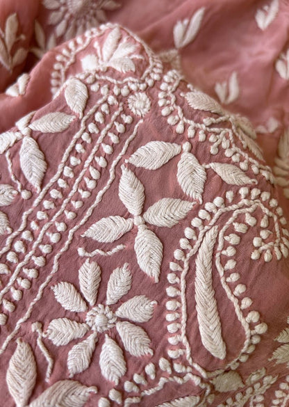 Firgun Peach Lucknowi Chikankari Silk Straight Kurta