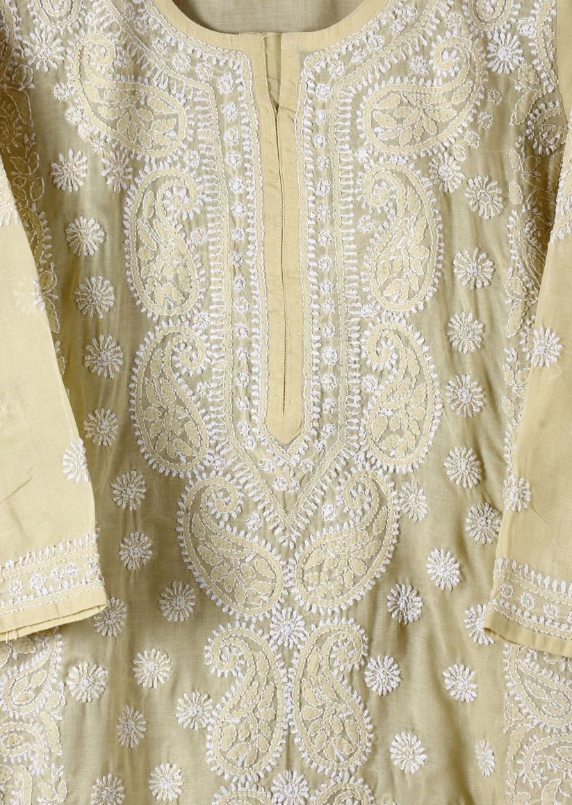 Firgun Beige Lucknowi Chikankari Cotton Kurta
