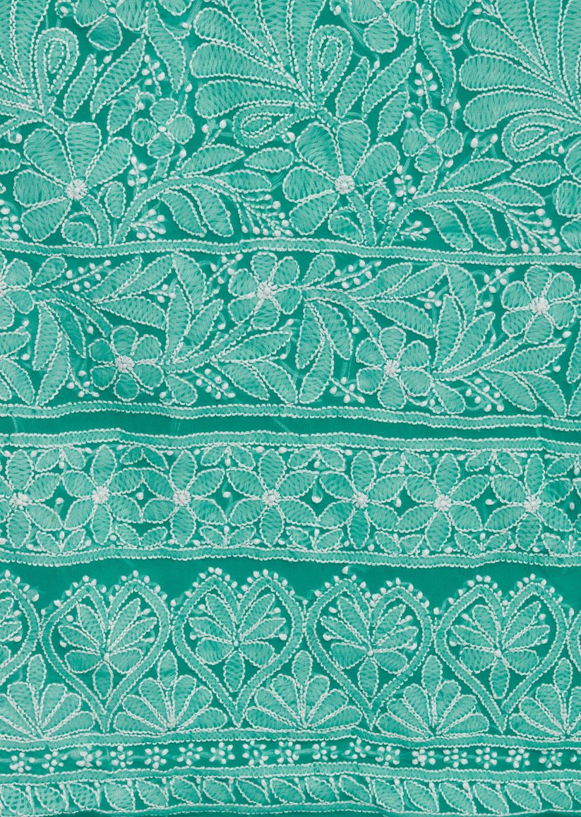 Firgun Hand Embroidered Jade Green Lucknowi Chikankari Georgette Unstitched Suit Set