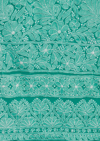 Firgun Hand Embroidered Jade Green Lucknowi Chikankari Georgette Unstitched Suit Set