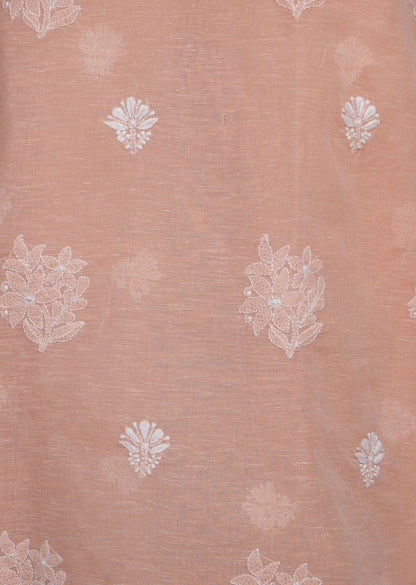 Firgun Orange Lucknowi Chikankari Linen Unstitched Kurta & Dupatta Set