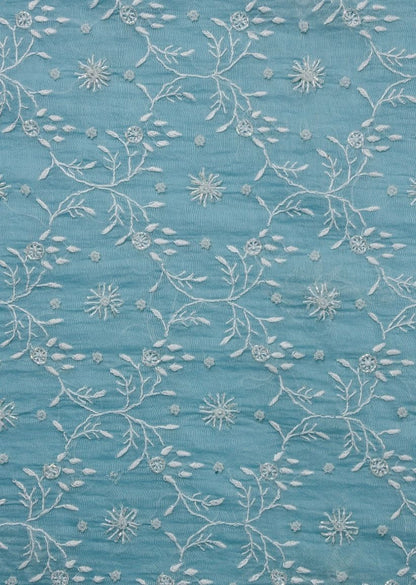 Firgun Cerulean Blue Lucknowi Chikankari Mul Chanderi Unstitched Kurta & Dupatta Set